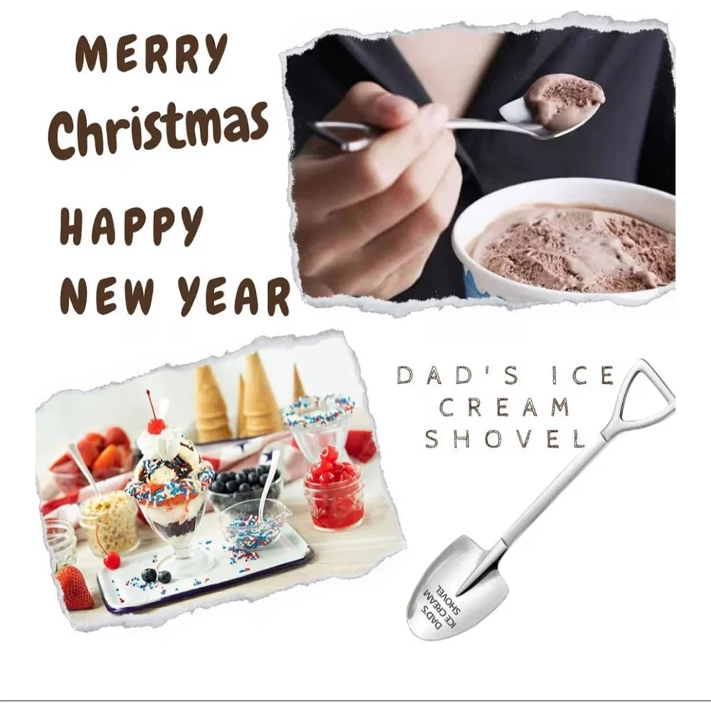 NEW Set of 4 Fathers Day Ice Cream Shovel Funny Engraved Stainless Steel